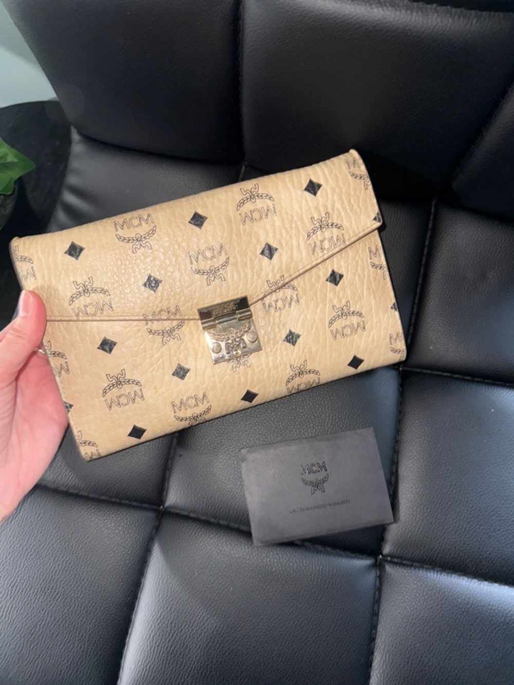 MCM Beige Monogram Chain Crossbody Bag with Gold Hardware - Picture 9 of 9